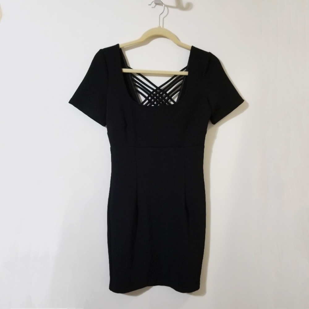 Nastygal black bodycon dress with back details, size small